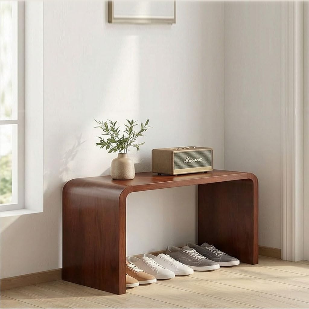CHSSIH C Shaped End Table for Couch - Wooden Sofa Side Table, Slide Under Couch Table for Living Room, Bedroom, Laptop, Coffee, Small Space Narrow Furniture, Walnut