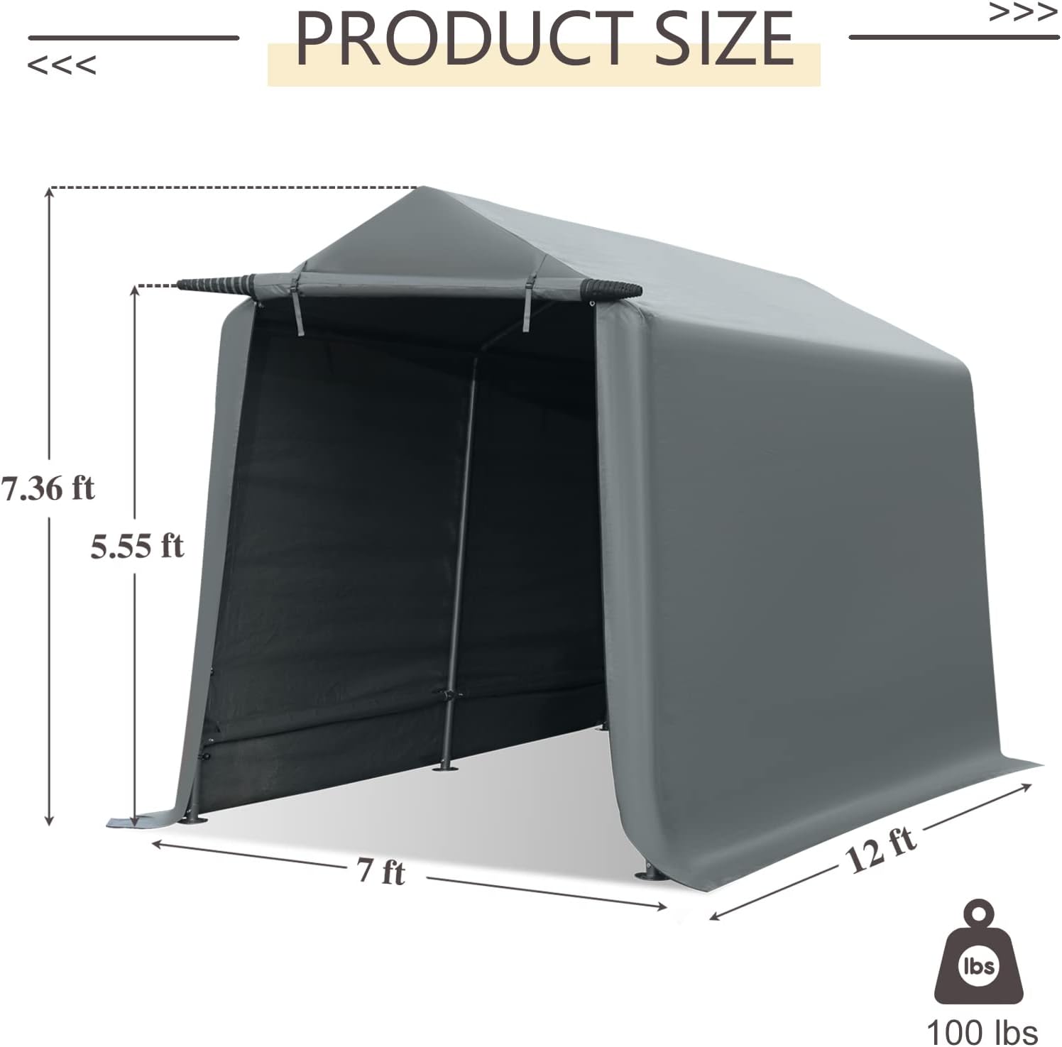 Gardesol Portable Storage Shelter, 7x12 ft Storage Shed Heavy Duty Outdoor Carport with Roll-up Zipper Door, Waterproof and UV Resistant Outdoor Garage for Motorcycle, ATV, Bike or Garden Tools, Gray