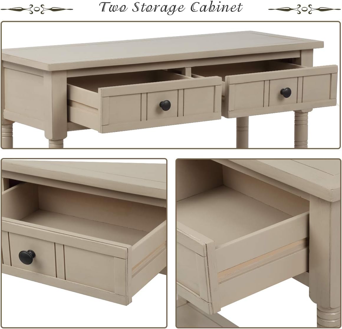 Knocbel 35.5 Inch Antique Entry Console Table with Drawers & Bottom Open Shelf, Solid Wood Sofa Couch Table for Entryway Hallway Living Room (Retro Grey)
