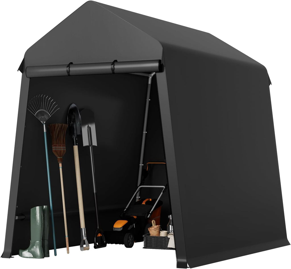6 X 8 Ft Carport Portable Storage Shed Outdoor Tarp Sheds with Roll-Up Door, Bike Shed Storage Tent for Motorcycle, Garden Tools