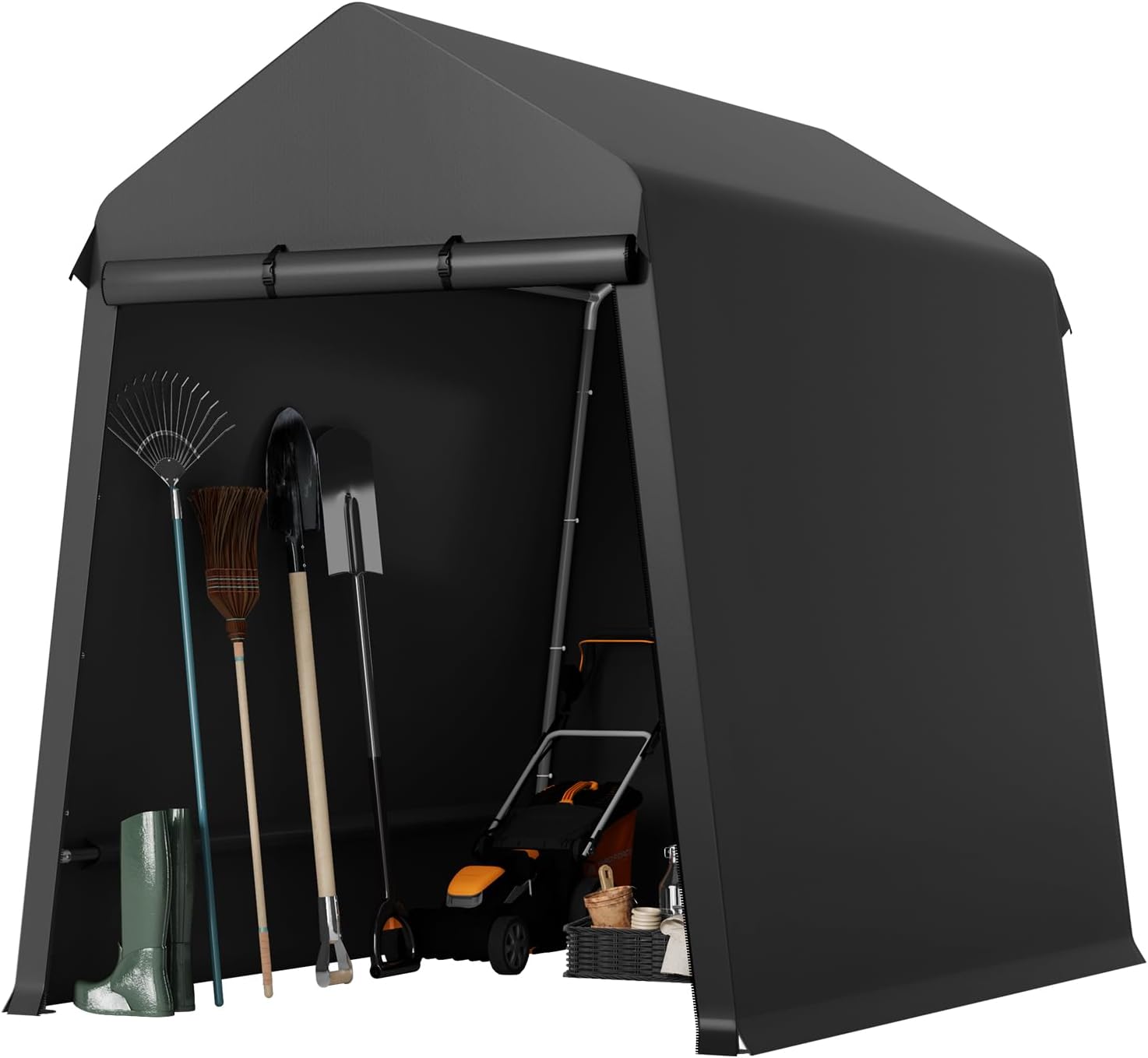 6 X 8 Ft Carport Portable Storage Shed Outdoor Tarp Sheds with Roll-Up Door, Bike Shed Storage Tent for Motorcycle, Garden Tools