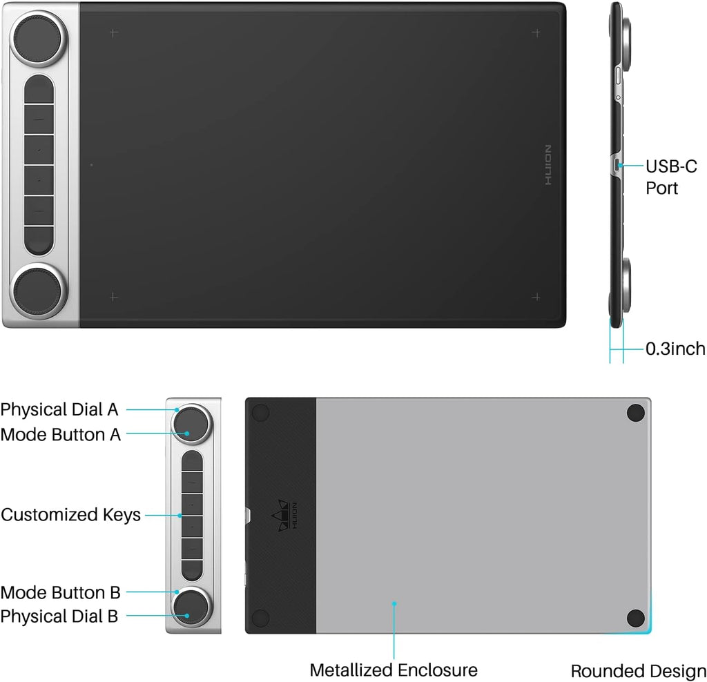 HUION Inspiroy Dial 2 Bluetooth Wireless Graphics Drawing Tablet with Dual Dials Bundle with Sketelon Glove for Digital Art, Animation and Graphics Design