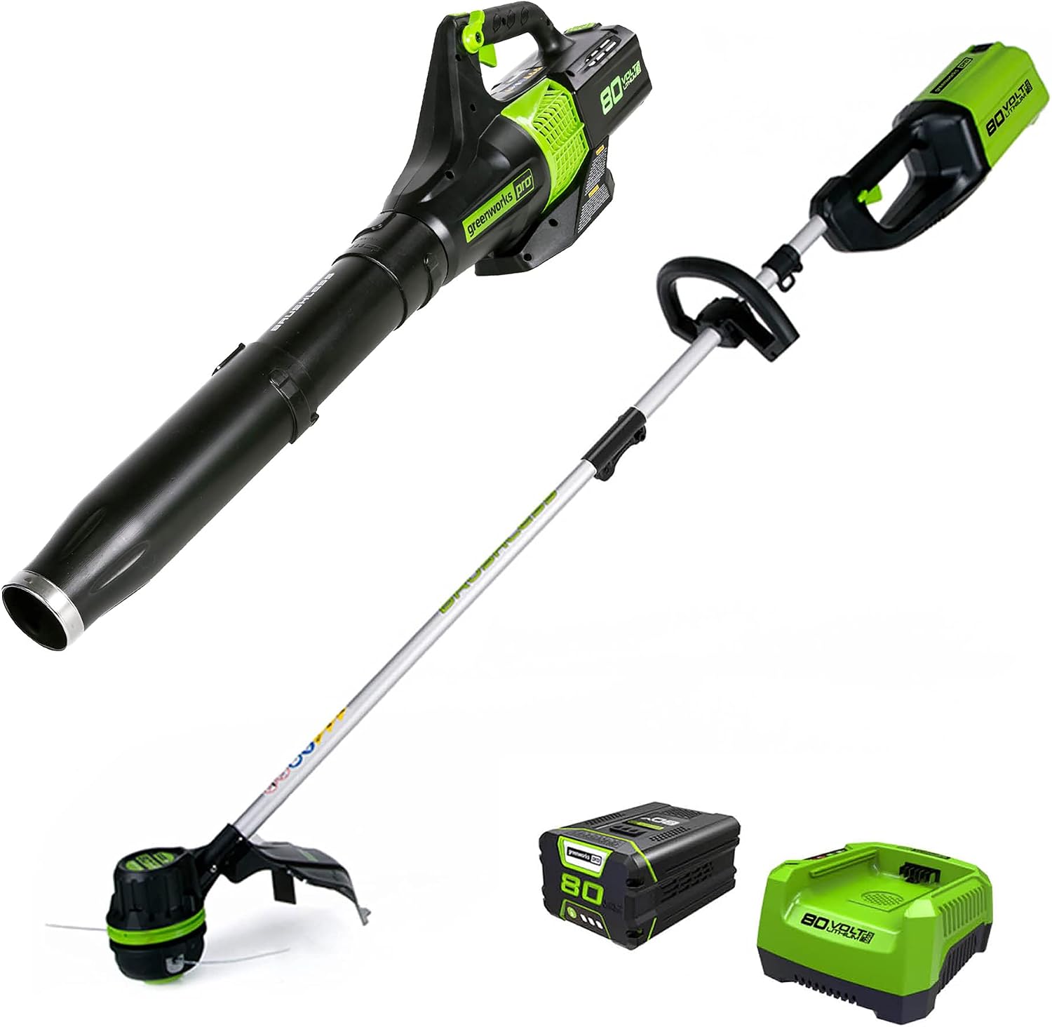 GreenWorks ST80L210 80V String Trimmer and Blower Combo Kit, 2.0Ah Battery & Charger Included
