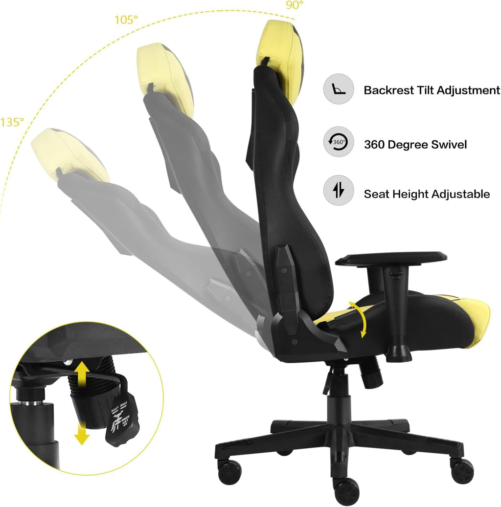 Modern-Depo Ergonomic Gaming Chairs for Adults with High-Density Memory Foam | Swivel Comfortable Office Chair, Big and Tall Video Game Chair, High Back Computer Chair for Home, Office, Yellow Black