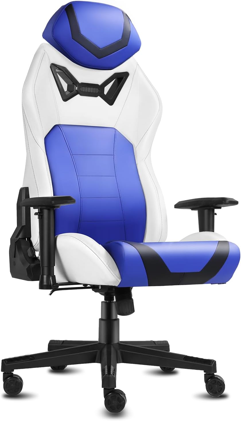 Modern-Depo Ergonomic Gaming Chairs for Adults with High-Density Memory Foam | Swivel Comfortable Office Chair, Big and Tall Video Game Chair, High Back Computer Chair for Home, Office, Blue White