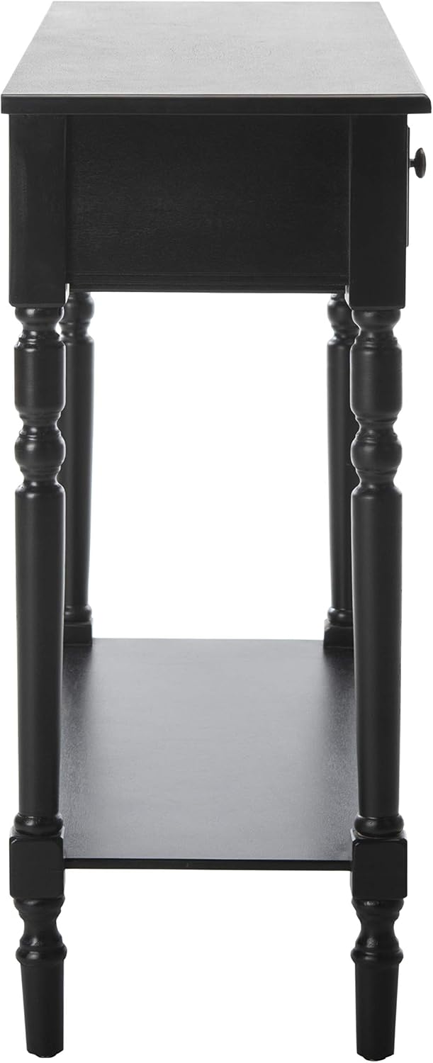 SAFAVIEH Home Collection – Rosemary Distressed Black Console Table with Drawers & Shelf, Classic Contemporary Storage Console, Turned Leg Design (AMH5705B)