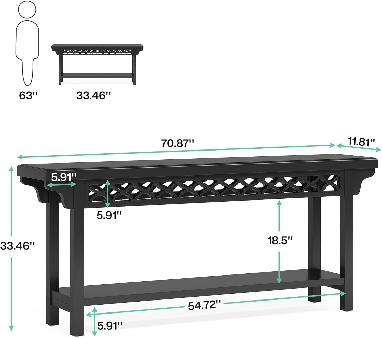 Tribesigns 70.8-Inch Solid Wood Long Console Table, Farmhouse Entryway Table with Storage, Narrow Sofa Table Grey Couch Table for Living Room Entryway Hallway (Black)