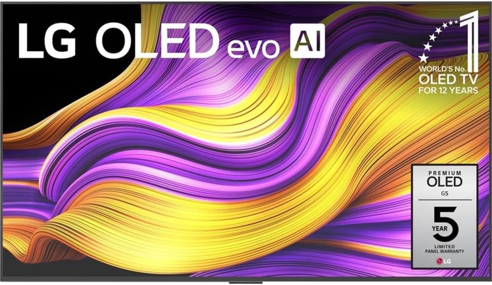 LG 55' G5 OLED evo 4K UHD TV with One Wall Design 2025 Bundle with Deco Essentials CPS Exclusive 26 Month Protection, 2X HDMI Cable, Surge Adapter & Deco Gear Home Theater Beginner's Guidebook
