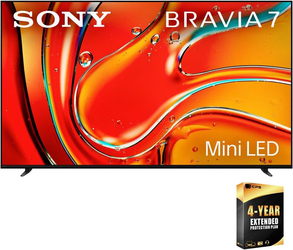 Sony BRAVIA 7 K55XR70 55 Inch 4K HDR Smart QLED Mini-LED TV (2024) Bundle with 4 Year CPS Enhanced Protection Pack