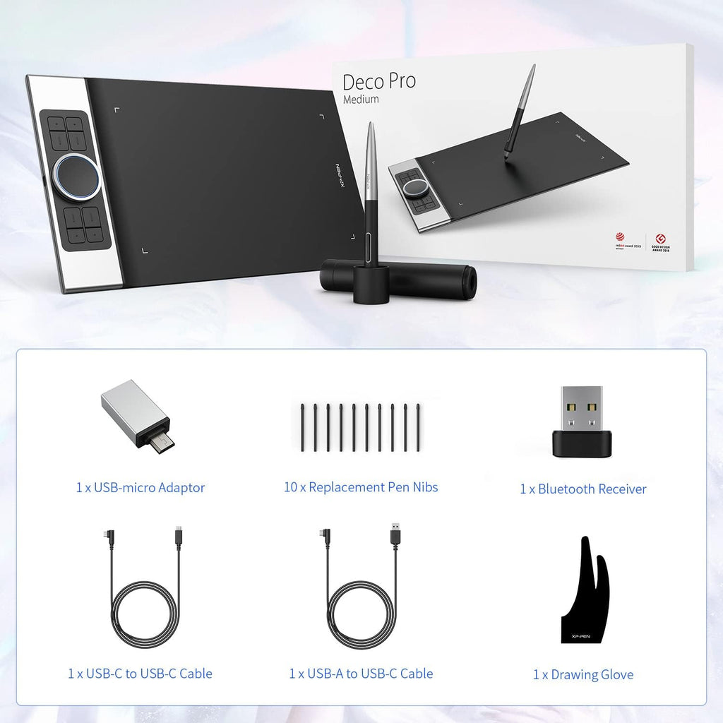 XPPen Deco Pro MW Bluetooth Drawing Tablets 11 Inches Wireless Drawing Tablets 8 Customizable ExpressKeys Art Tablet with 2 Dial Wheels Pen Tablet for Drawing, Painting and Remote Learning