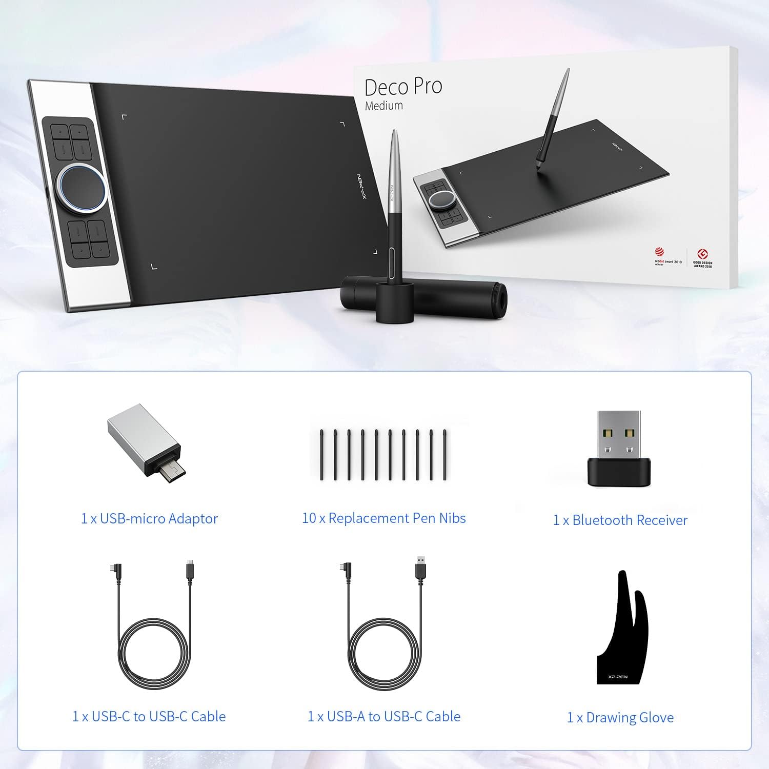 XPPen Deco Pro MW Bluetooth Drawing Tablets 11 Inches Wireless Drawing Tablets 8 Customizable ExpressKeys Art Tablet with 2 Dial Wheels Pen Tablet for Drawing, Painting and Remote Learning