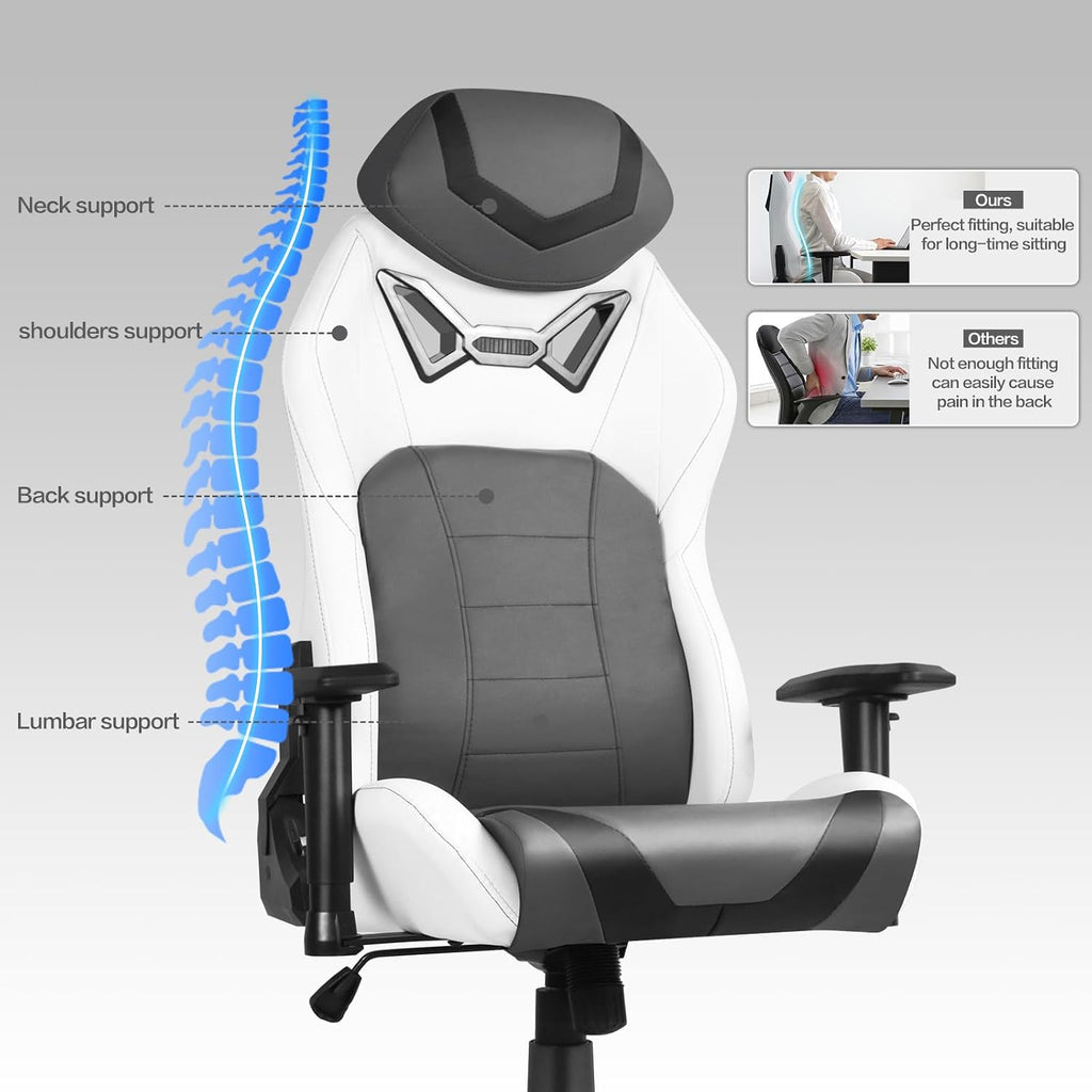 Modern-Depo Ergonomic Gaming Chairs for Adults with High-Density Memory Foam | Swivel Comfortable Office Chair, Big and Tall Video Game Chair, High Back Computer Chair for Home, Office, Grey White
