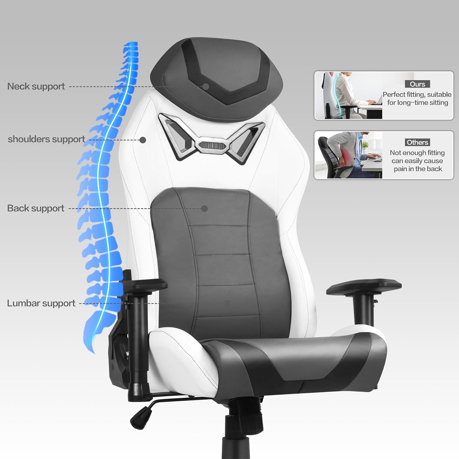 Modern-Depo Ergonomic Gaming Chairs for Adults with High-Density Memory Foam | Swivel Comfortable Office Chair, Big and Tall Video Game Chair, High Back Computer Chair for Home, Office, Grey White