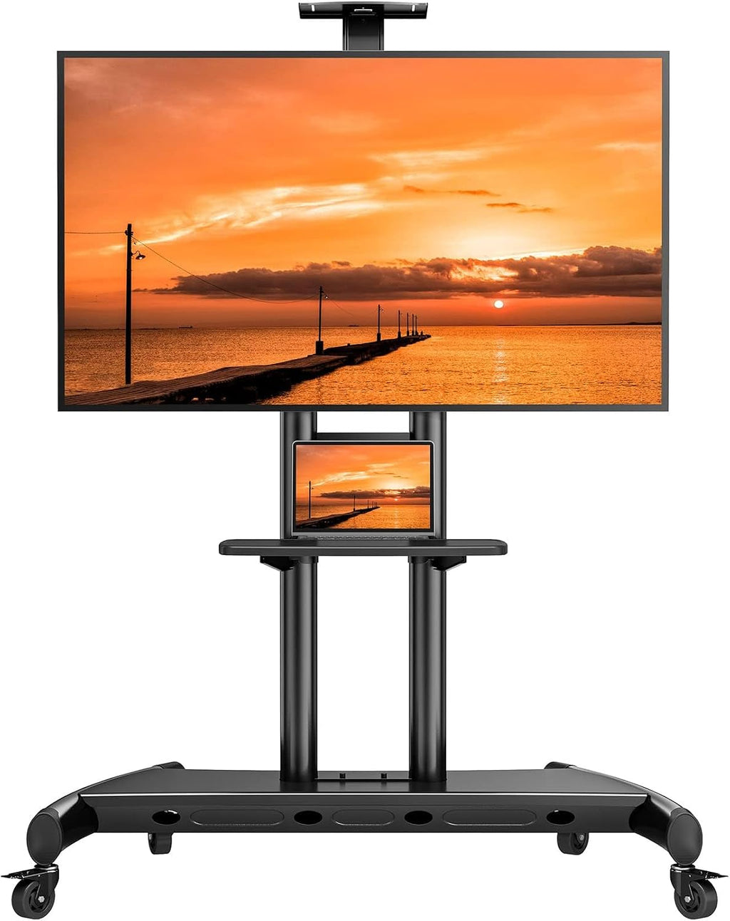 Perlegear Rolling TV Stand, Portable TV Stand on Wheels for 55-90 Inch Screens up to 200 lbs, Adjustable Mobile TV Cart with AV Shelf & Camera Shelf, Outdoor Tv Stand Max VESA 800x500mm, PGTVMC07