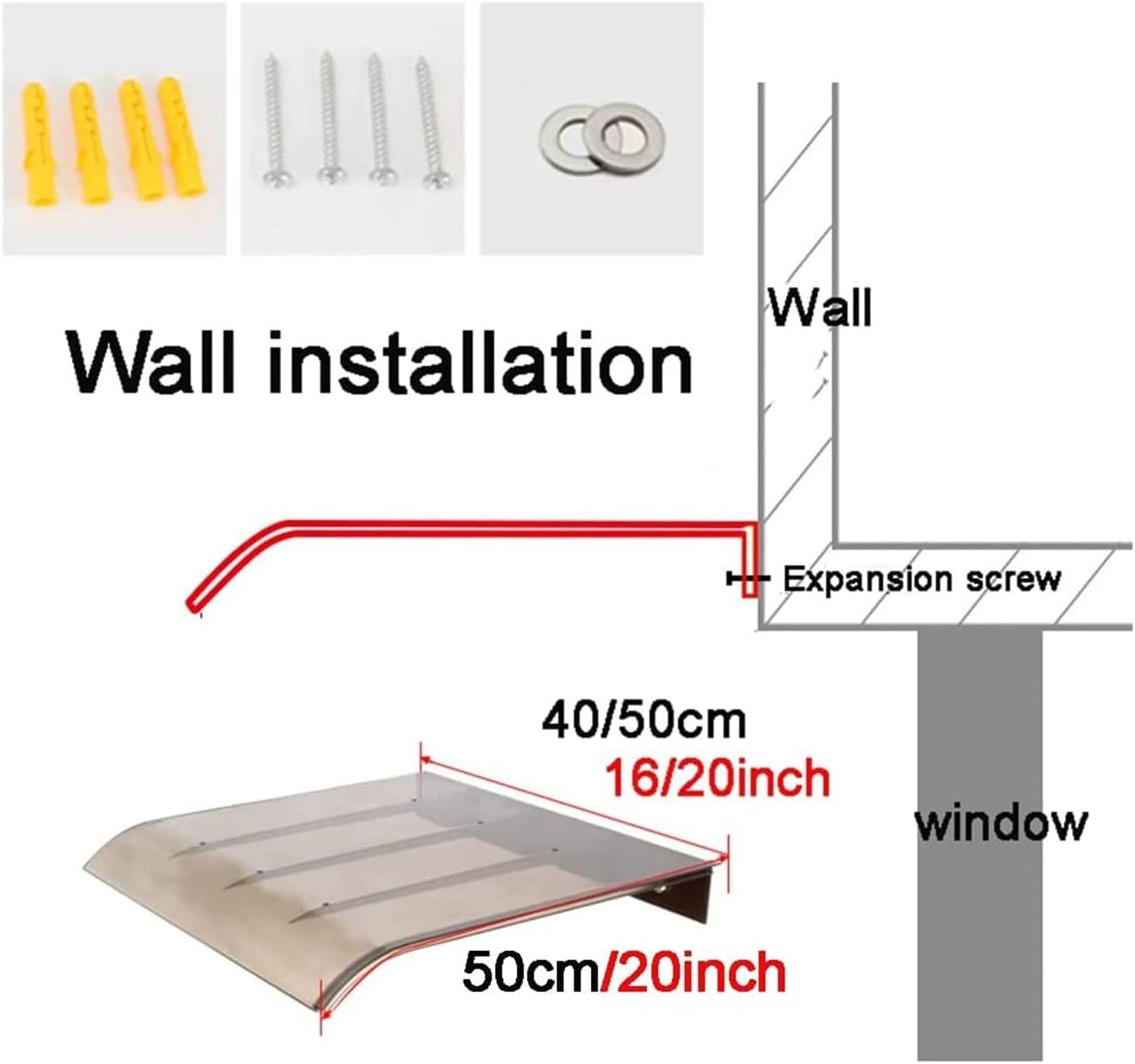 RAINCL Polycarbonate Door/Window Awning- Waterproof Door Canopy- Spliceable Rain, Snow and UV Protection Roofing Canopies，Adding Support No Bracket Hollow Sheet，48 Sizes (Color : Brown, Size : 50x14