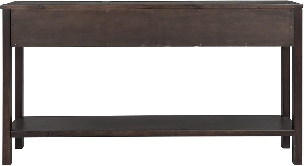 Merax Solid Wood Entryway Table with Storage Drawers, 60' Long Sofa Table Bebind Couch with Bottom Shelf, Rustic Console Tables, Espresso