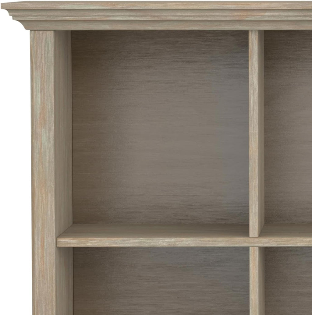 SIMPLIHOME Amherst Console Table - 57 inch Wide Solid Wood 8 Cube Storage Sofa Table in Distressed Grey, Transitional Table for Entryway or Living Room with Open Cubby Shelves and Tapered Legs