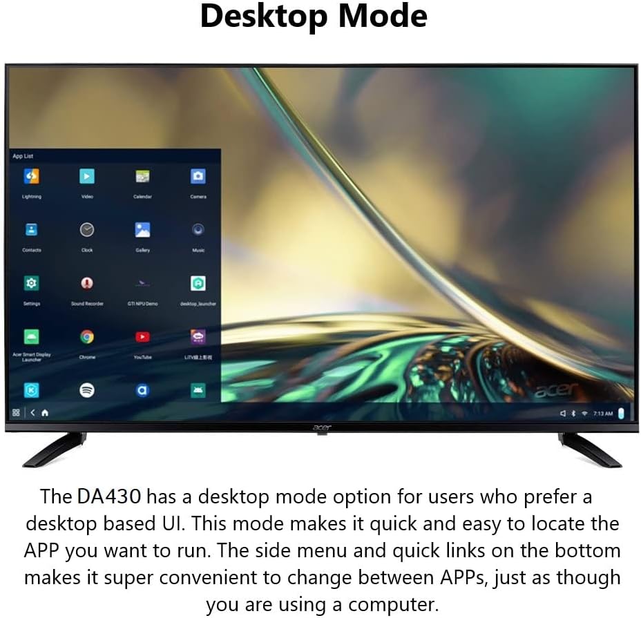 acer DA430 bemiiix 43' Full HD (1920 x 1080) VA Smart Monitor | Streaming TV (Tuner-Free), Netflix, YouTube & More | Wi-Fi 5 | BT 5.0 | 3 x HDMI 1.4, 1 x S/PDIF, 1 x CVBS, 2 x USB 2.0 & 1 x RJ-45