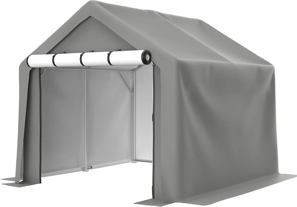 8x8 ft Storage Tent with Roll up Doors, Outdoor Portable Shelter Shed Garage Tent Carport, Waterproof Snowproof for Lawn Mower, Bike, Motorcycleand, Gray