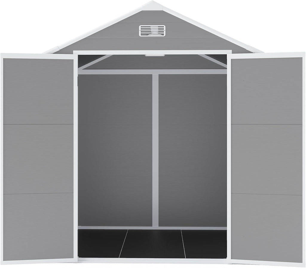 YOPTO 6x5 FT Resin Outdoor Storage Shed with Floor, All-Weather Plastic Shed with Lockable Doors, Window & Vents, Utility Plastic Tool Shed Storage House for Backyard, Patio, Light Grey