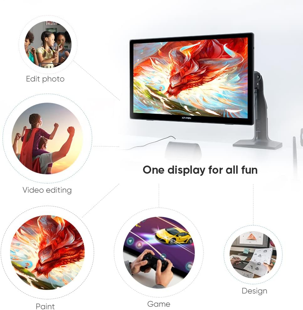 XPPen Artist24 FHD Drawing Tablet with Screen - 23.8' Drawing Monitor Full-Laminated Pen Display with 8192 Pressure Levels and Battery-Free Pen, Adjustable Stand for Digital Drawing and Animation