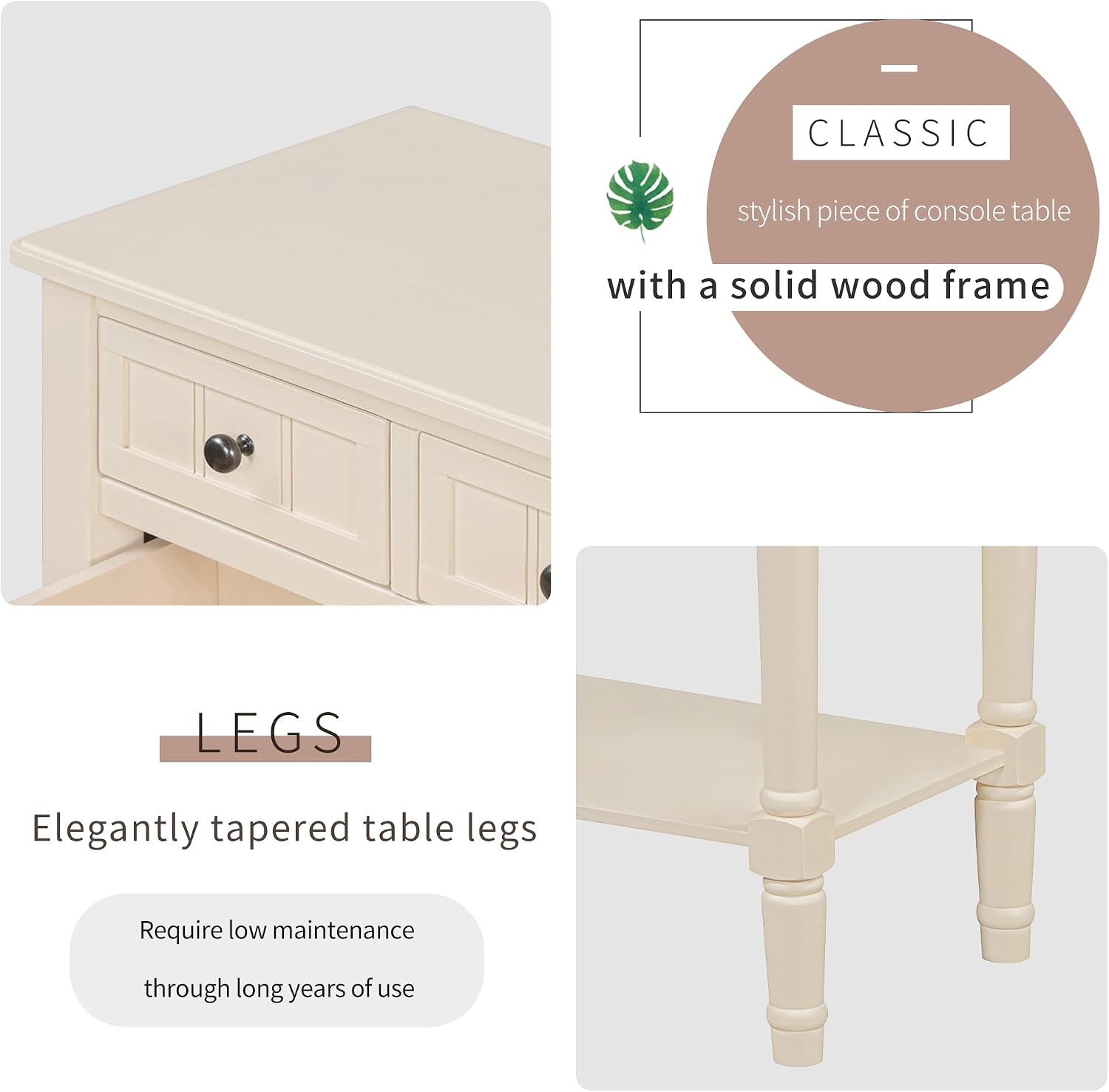 Merax Slim Console Table, Elegant Entryway Table with Three Storage Drawers and Bottom Shelf for Hallway and Living Room (Beige)
