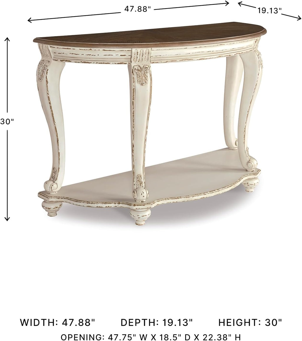 Signature Design by Ashley Realyn French Country Semi-Circle Console Table, White & Brown