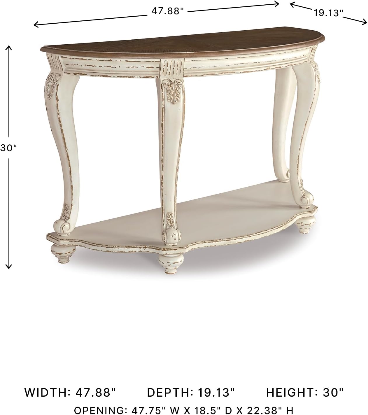 Signature Design by Ashley Realyn French Country Semi-Circle Console Table, White & Brown
