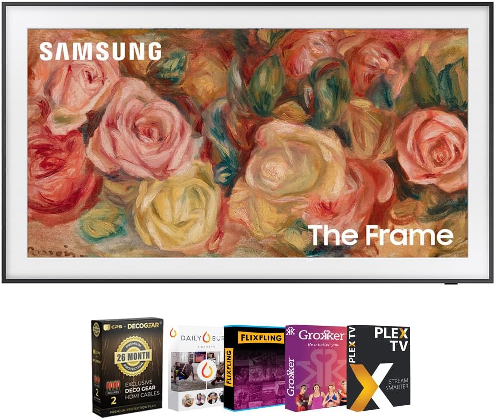 Samsung QN43LS03DA 43 inch The Frame QLED 4K Smart TV (2024 Model) with Deco Gear 4K HDMI 2.0 Cable 2X + CPS Exclusive 26 Month Protection Pack Bundle and Premiere Movie Streaming Package