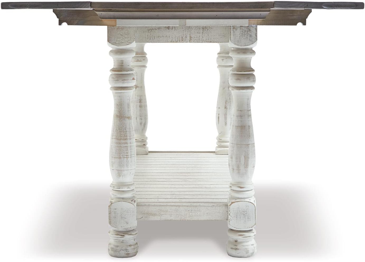 Signature Design by Ashley Havalance Farmhouse Sofa Table, Flip Top Design for Additional Dining Space and Fixed Lower Shelf, Gray & White with Weathered Finish