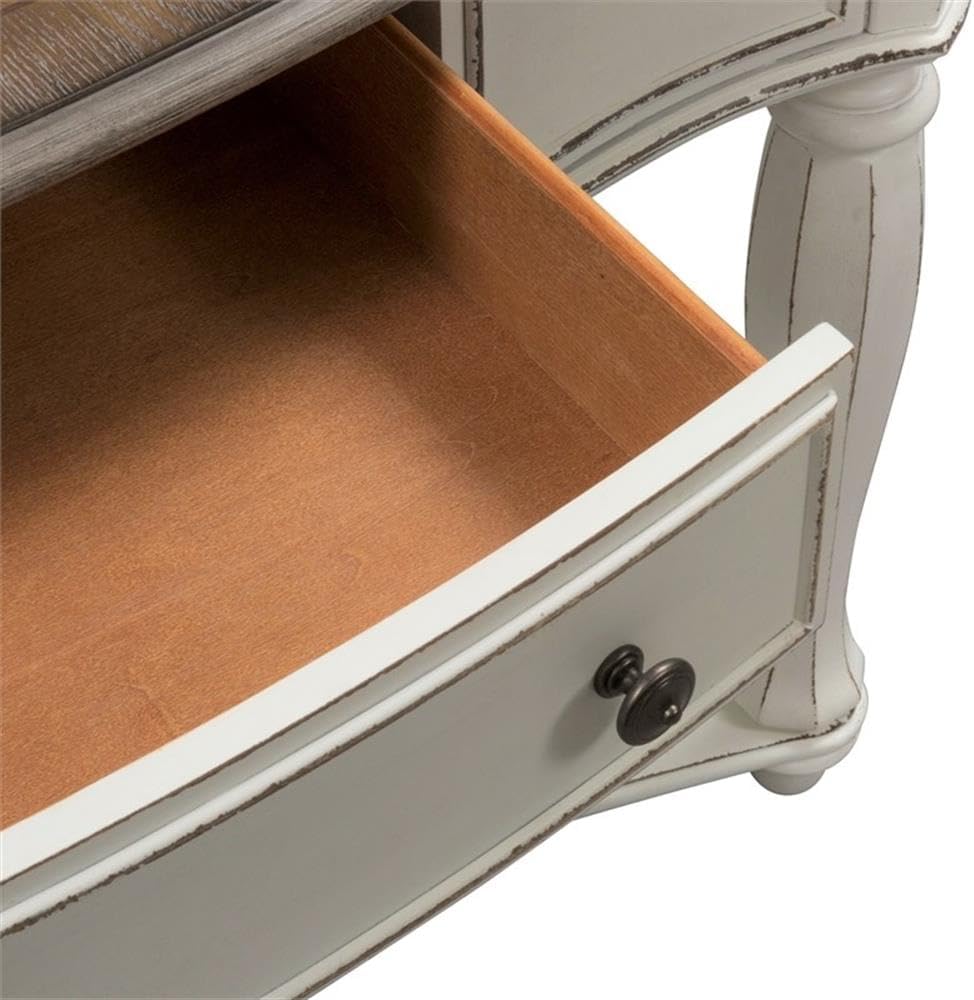 Pemberly Row Traditional Wood Sofa Table, 52 in Wide, Rubberwood Frame, Antique White Finish with Weathered Brown Top, 1 Drawer and 1 Shelf, Fancy Face Top, Console Table for Living Room or Entryway