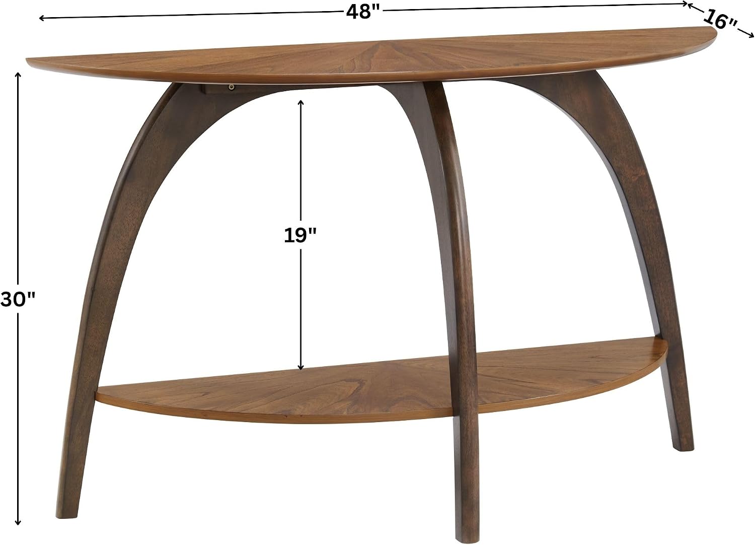 Martin Svensson Home LAX Retro Mid-Century Modern Half-Moon Wood Sofa Table with Lower Shelf, Console Table for Living Room or Entryway. Walnut Brown