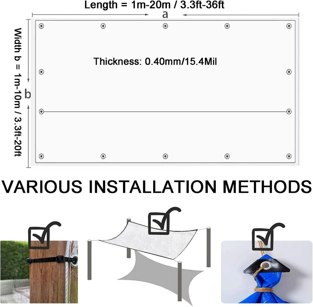 6x8 8x10 10x20' Clear Tarps Waterproof for Outdoor UV Resistant Porch Tarpaulin Cover Garden Heavy Duty Clear Vinyl Tarp 15.4Mil Thick with Grommets and Reinforced Edges(5.9x16.4ft)