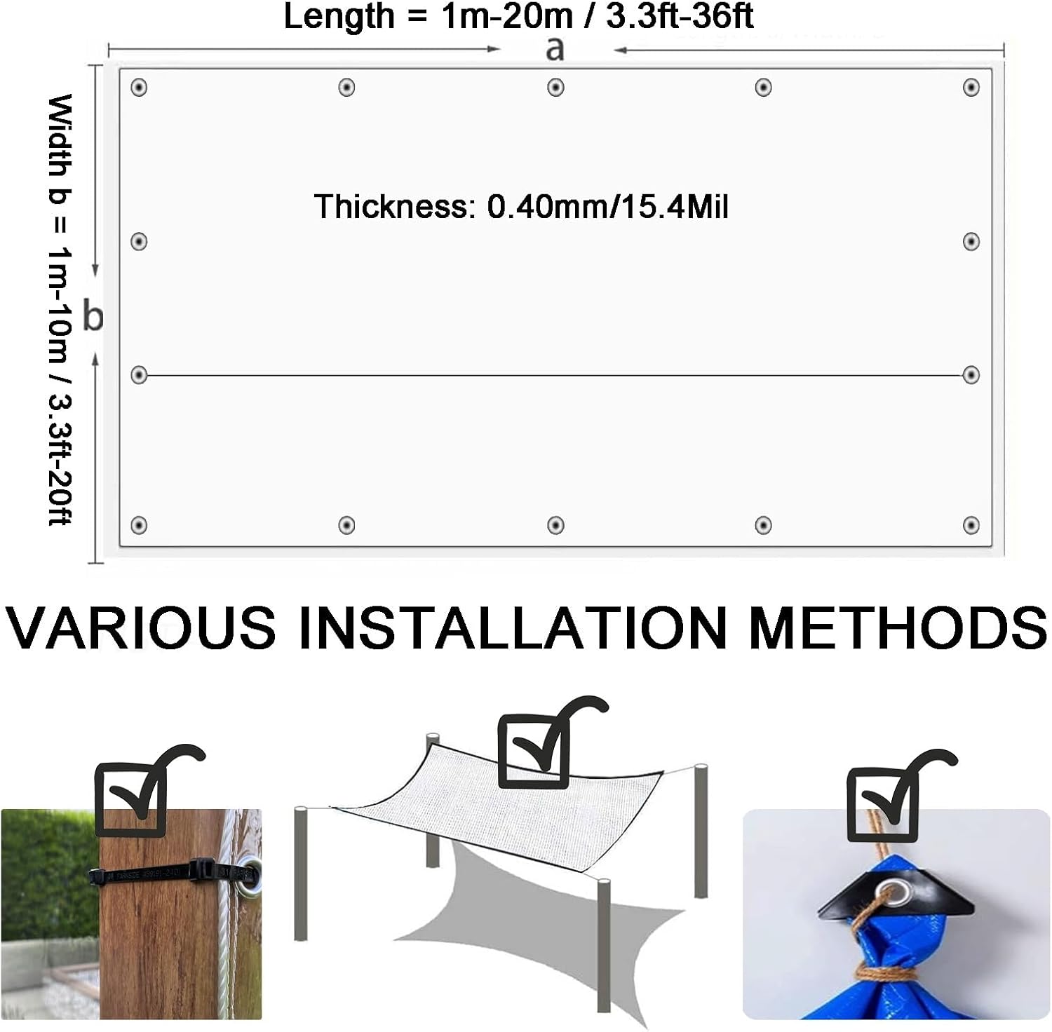 6x8 8x10 10x20' Clear Tarps Waterproof for Outdoor UV Resistant Porch Tarpaulin Cover Garden Heavy Duty Clear Vinyl Tarp 15.4Mil Thick with Grommets and Reinforced Edges(8.5x16.4ft)