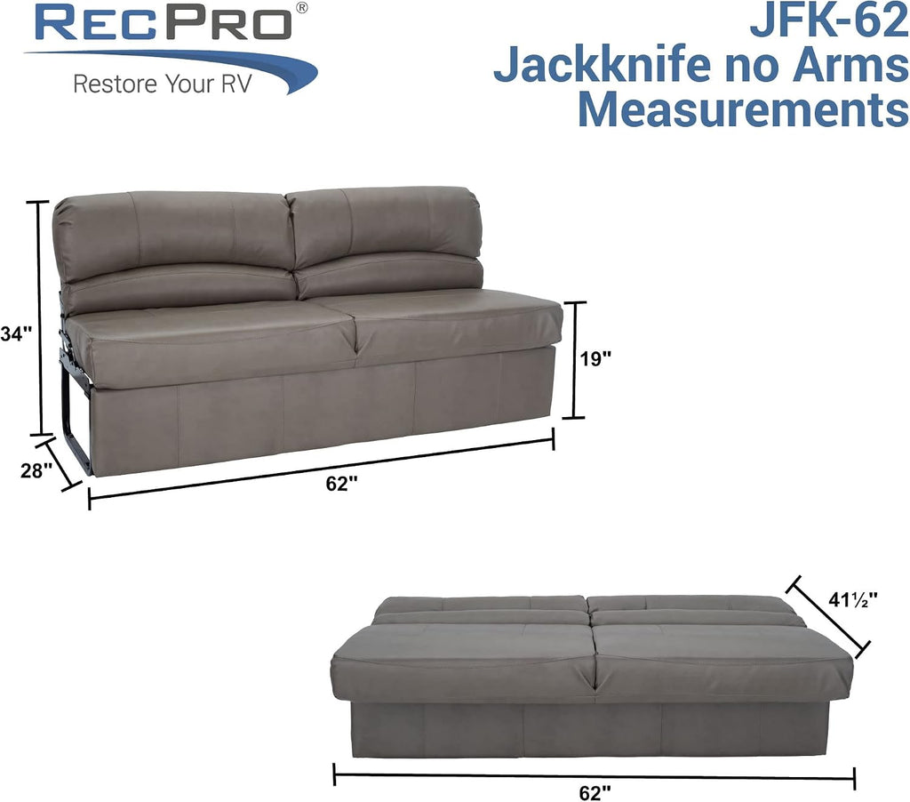 RecPro Charles RV Jackknife Sofa | Love Seat | Sleeper Sofa | Length Options 62', 68', 72' | 11' Legs and Hardware Included (62 Inch, Gunmetal)