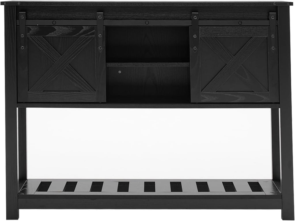Farmhouse Entryway Table with Sliding Barn Doors,Wood Console Table with Storage Shelf,Rustic Sofa Table for Living Room, Entryway, Foyer, Black