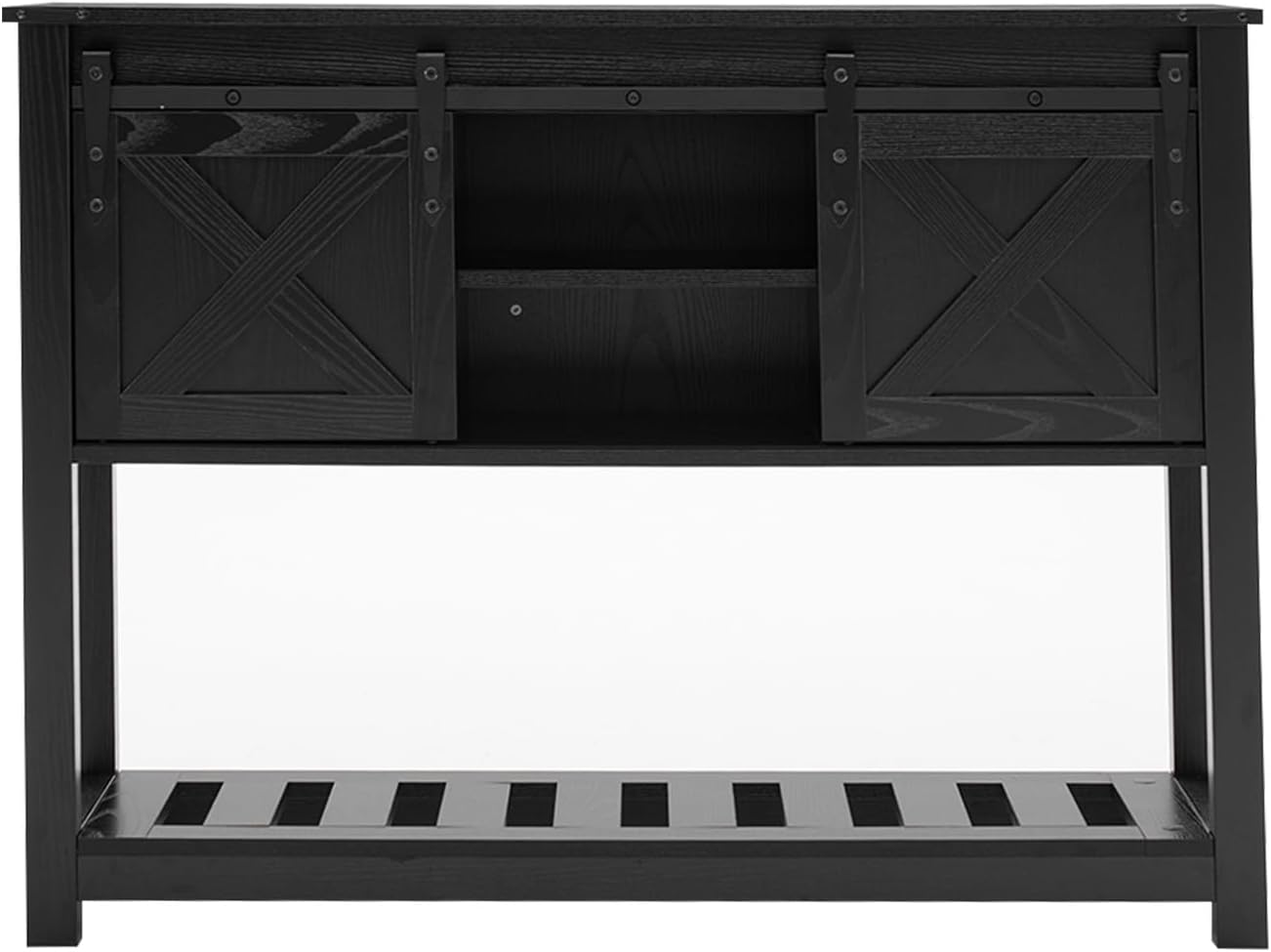Farmhouse Entryway Table with Sliding Barn Doors,Wood Console Table with Storage Shelf,Rustic Sofa Table for Living Room, Entryway, Foyer, Black