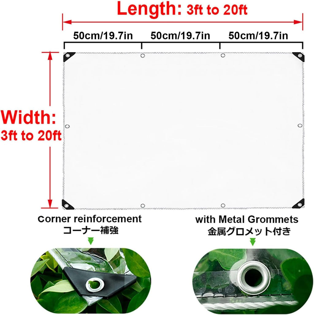 Clear Tarps 0.35mm Heavy Duty Tarp Waterproof Tarpaulin Cover, Windproof Plastic Tarp with Grommets, Outdoor Rainproof Covering for Pergola 3 ft to 20 ft(7.5x20ft)