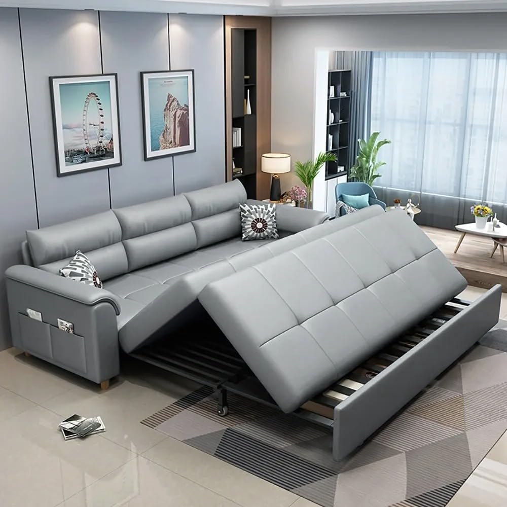 homary 74' Queen Sleeper Sofa Bed – 2-Seater Convertible Couch with Pull-Out Bed with Storage Drawers & Side Pockets, for Apartment Living Room (Light Gray)
