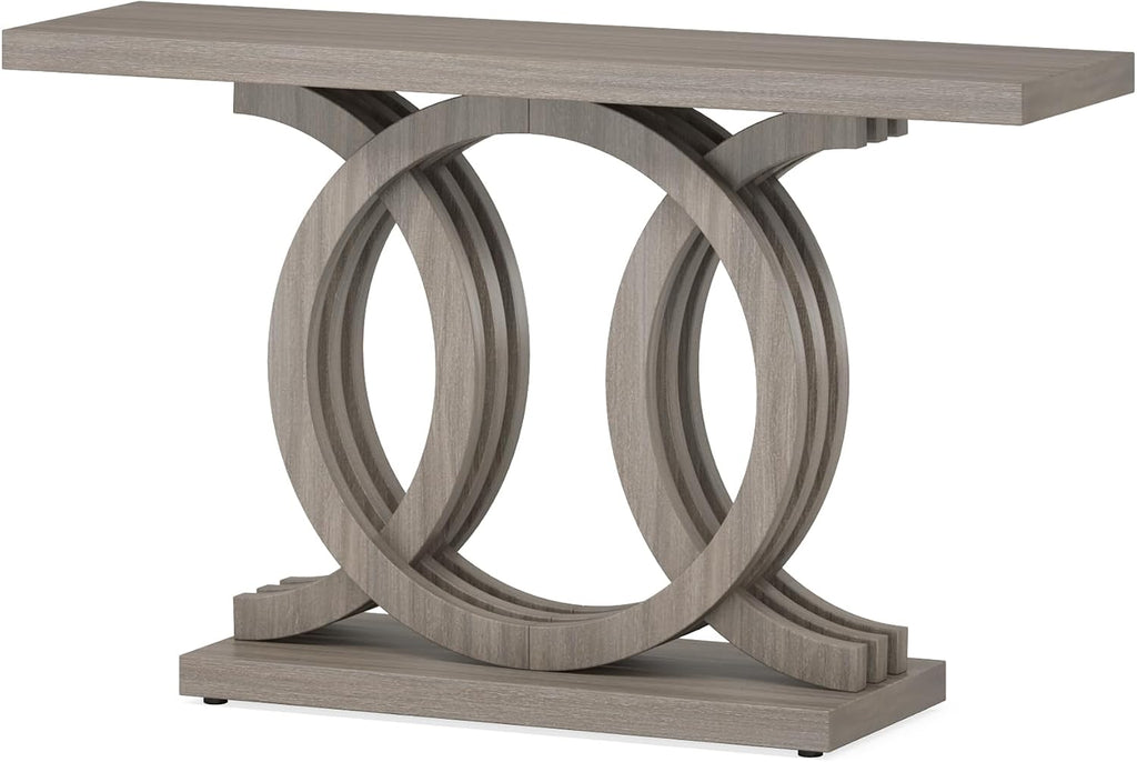 Tribesigns 55 inches Console Table with Geometric Base, Farmhouse Hallway Table, Wooden Entryway Sofa Table, Unique Long Accent Table for Decoration and Organization (Grey)