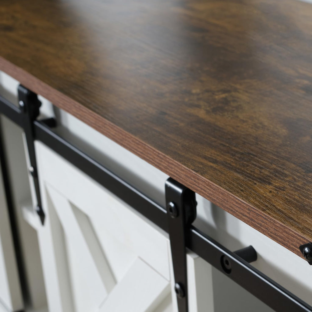 White Farmhouse Entryway Table, Rustic Hallway Table with Storage Shelf, Sofa Table with Sliding Barn Doors for Hallway, Entryway, Living Room, Foyer