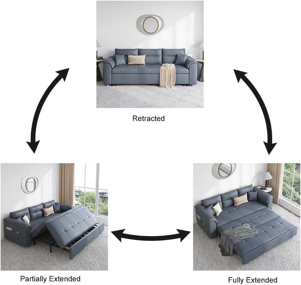 homary 74' Queen Sleeper Sofa Bed – 2-Seater Convertible Couch with Pull-Out Bed with Storage Drawers & Side Pockets, for Apartment Living Room (Deep Gray)