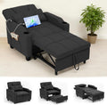 Sleeper Chair Pull Out Bed, 4 in 1 Convertible Sofa Chair Bed with Vibration Massage Lumbar Pillow, Single Sofa Recliner with USB/Type-C Port, Cup Holders and Side Pocket for Small Spaces (Black)