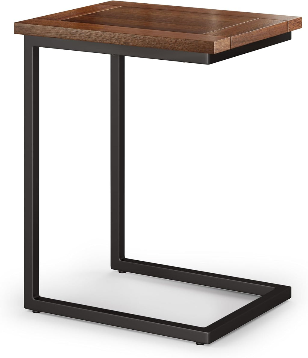 SIMPLIHOME Skyler C-Side Table - 16 inch Wide Solid Mango Wood and Metal Slide-Under Table in Dark Cognac Brown, Industrial Accent Table or End Table for Living Room with Open Frame Design, Assembled