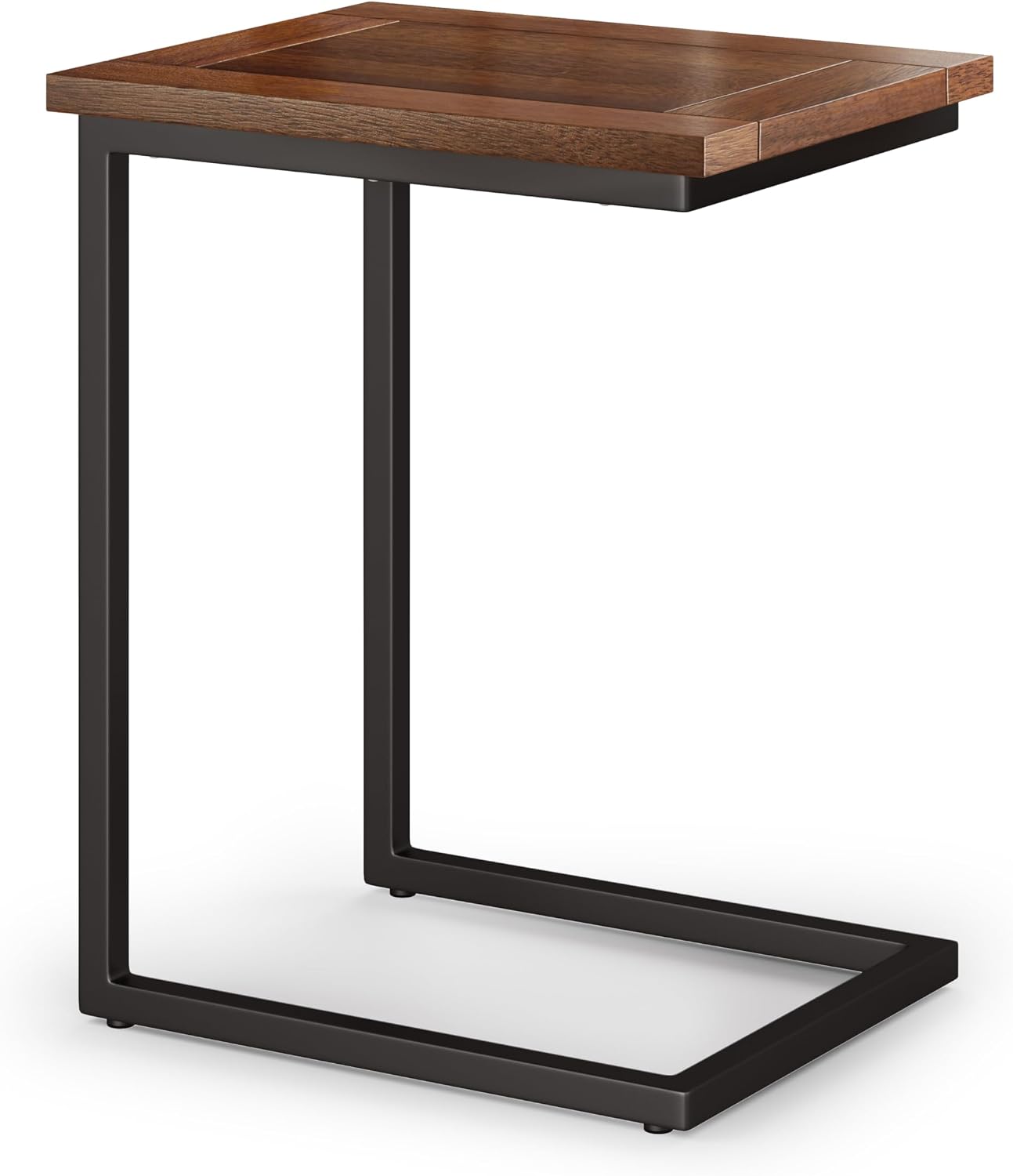 SIMPLIHOME Skyler C-Side Table - 16 inch Wide Solid Mango Wood and Metal Slide-Under Table in Dark Cognac Brown, Industrial Accent Table or End Table for Living Room with Open Frame Design, Assembled