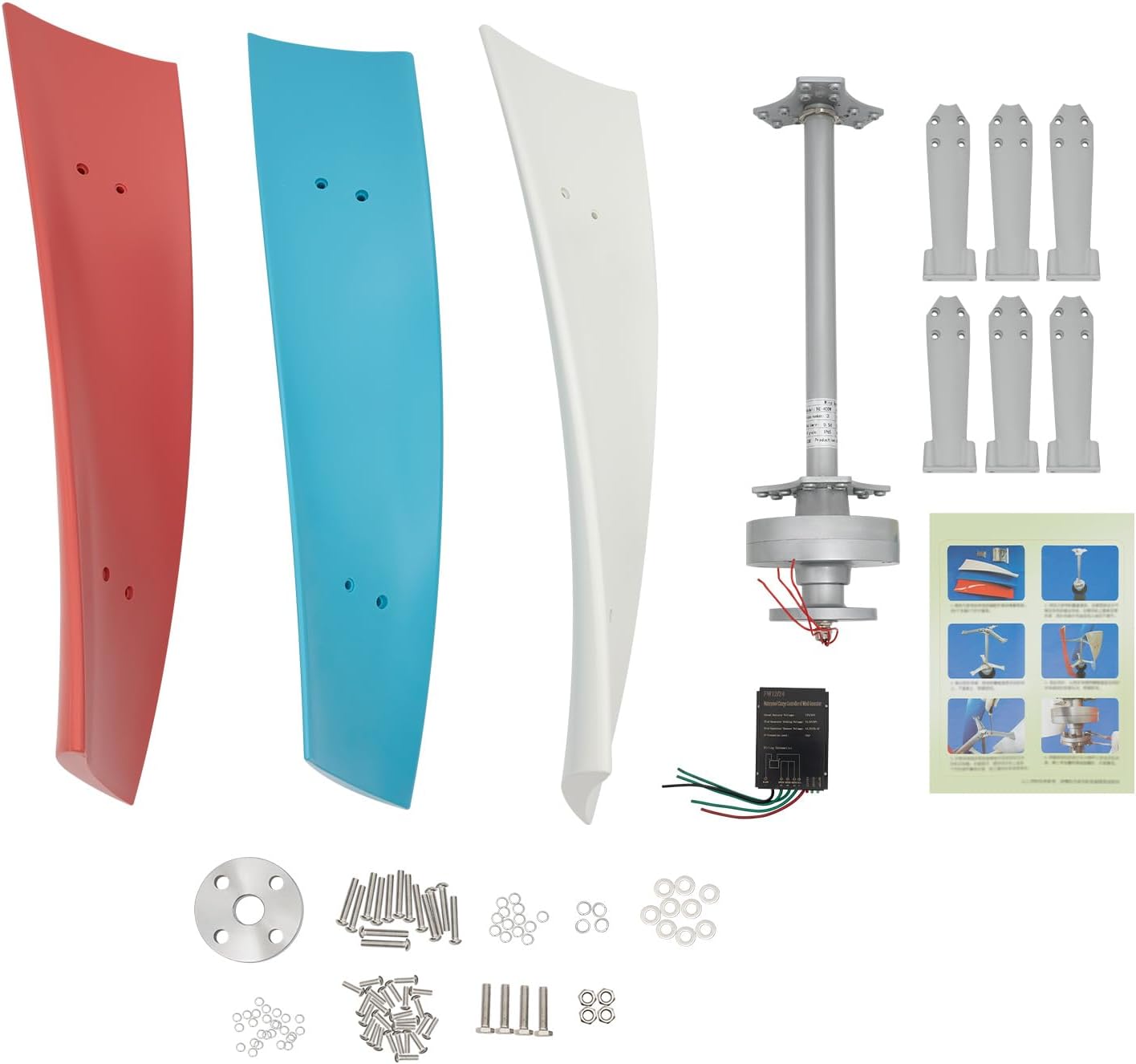 400W DC 24V Helix Maglev Axis Vertical Wind Power Turbine Generator, 3 Blade Spiral Wind Generator Kit with Charge Controller for Marine Home Industrial Energy