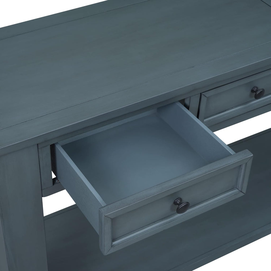LKTART Solid Wood Console Table, Long Sofa Table Entryway Table with 4 Drawers and Bottom Shelf for Hallway Living Room Couch Table,Easy Assembled (63' Navy)