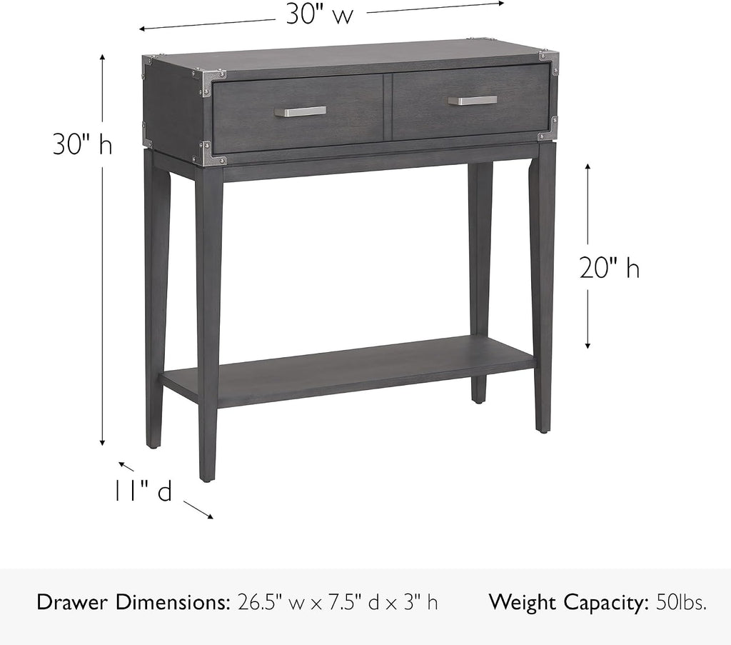 Leick Home 24032 Beckett One Drawer Hall Stand with Shelf for Living Room, Hallway, Entryway, Anthracite/Pewter