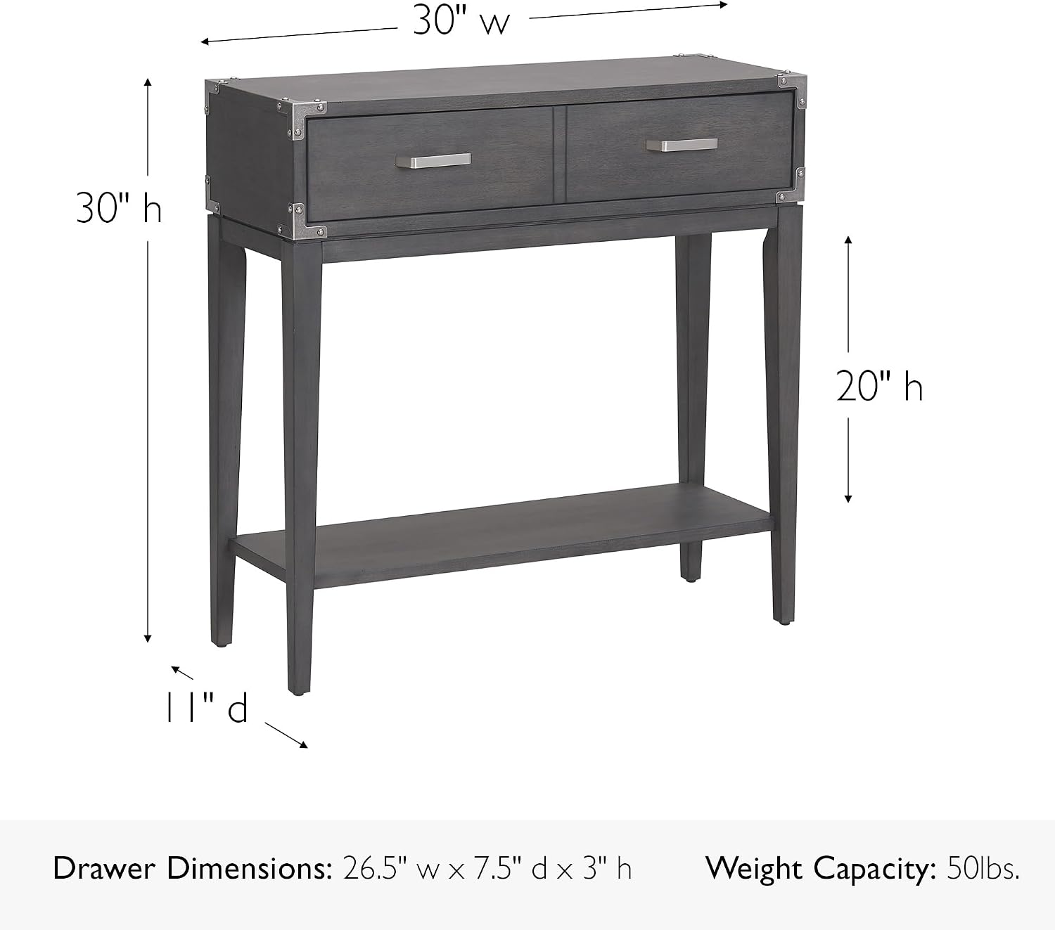 Leick Home 24032 Beckett One Drawer Hall Stand with Shelf for Living Room, Hallway, Entryway, Anthracite/Pewter