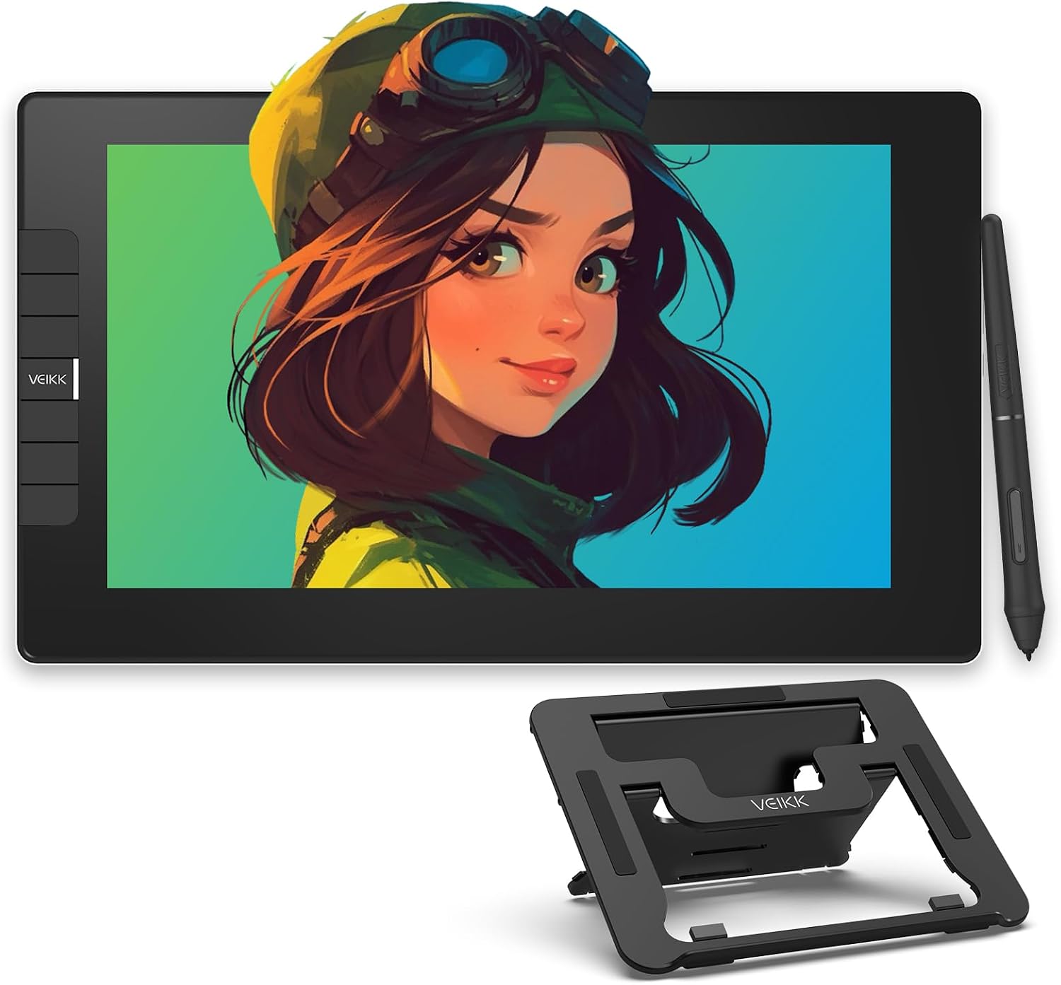 VEIKK VK1200 V3 Drawing Tablet with Screen, 11.6 Inch Full-Laminated Graphics Monitor, Upgraded to 16384 Levels Pressure Sensitivity, Tilt Function, with Stand, 2 Pens & Glove